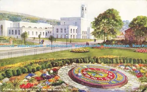 R556093 Swansea Floral Clock and Civic Centre Valentine Art Colour E W Trick