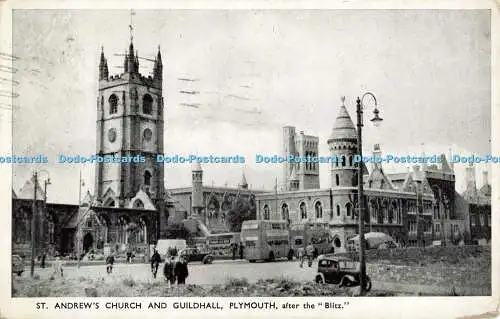 R556318 Plymouth St Andrew Church and Guildhall After the Blitz Hood 1948