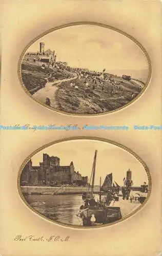 R557840 I O M Peel Castle Isle of Man Tuck Gold Framed Sepia Mo 1652 Multi View