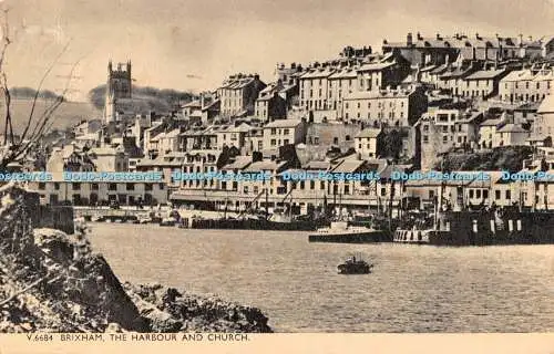 R554407 V 6684 Brixham Harbour and Church Photochrom 1960