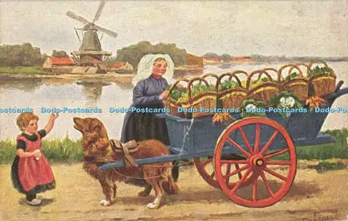 R560826 River Windmills Hund mit Kinderwagen Neben einer Frau und einem kleinen Mädchen W