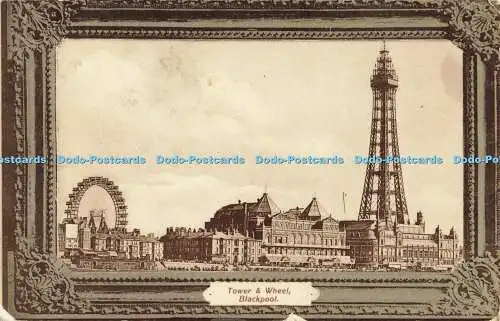 R562175 Blackpool Tower and Wheel Frame Series Continental Postcard 1908