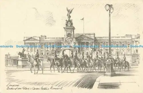 R562622 London Buckingham Palace Queen Victoria Memorial Bleistift Skizze Reproduktion