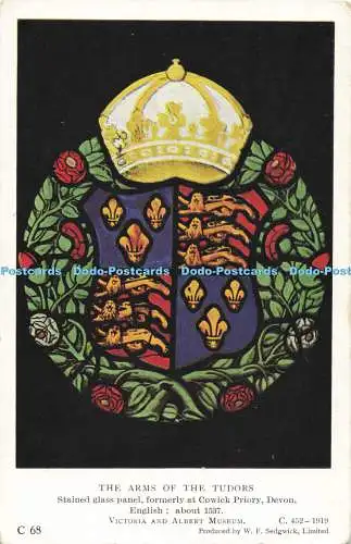 R563490 Arms of Tudors Buntglasscheibe ehemals Cowick Priory Devon Victo