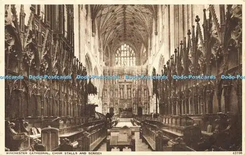 R566252 Winchester Cathedral Choir Stalls and Screen 43738 Photochrom 1951