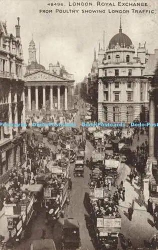 R565007 48496 London Royal Exchange from Poultry shows London Traffic Sepiaton