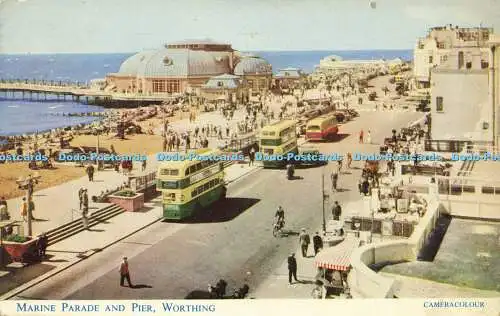 R568590 Marine Parade and Pier Worthing Cameracolour Salmon 1957 714c