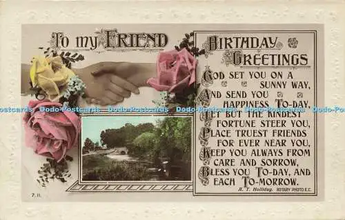 R569108 To my Friend Birthday Greetings God set you on a sunny way 7 11 A T Holl