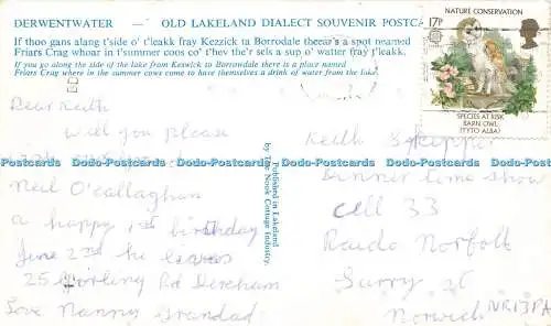 R570931 Derwentwater Old Lakeland Dialekt Souvenir Postkarte Keswick nach Borrowdal