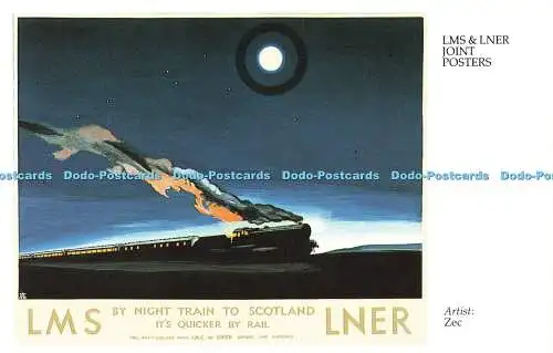 R569406 LMS und LNER gemeinsame Poster LMS mit dem Nachtzug nach Schottland Zec Dalkeith N