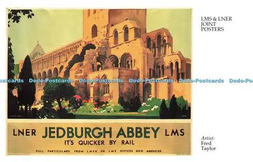 R569410 LMS und LNER Gemeinschaftsposter LNER Jedburgh Abbey LMS Its schneller by Rail F