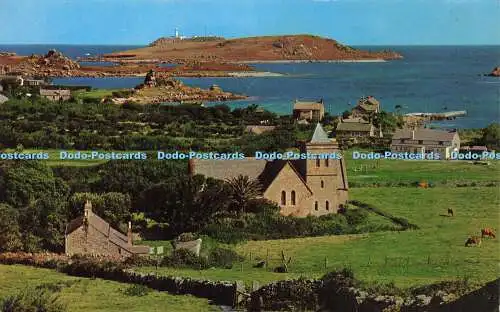 R571238 Church and Old Grimsby Tresco Scilly Natural Colour Series F E Gibson