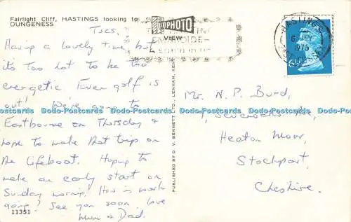 R567864 Fairlight Cliff Hastings looking to Dungeness 11351 D V Bennett 1976