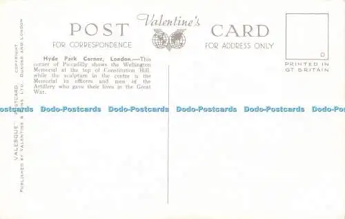 R568380 Hyde Park Corner London H 9145 Valesque Postkarte Valentinstag