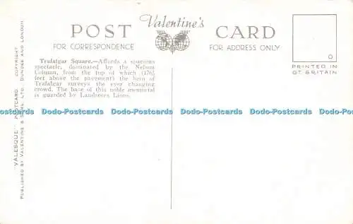 R568382 H 7025 Trafalgar Square London Valesque Postkarte Valentinstag
