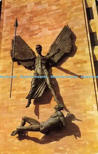 R570461 Coventry Cathedral Epsteins Bronze Statue of St Michael and Devil P W an