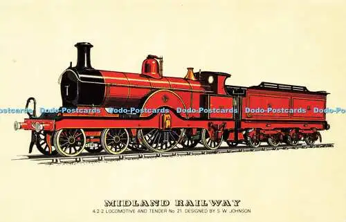 R572036 Midland Railway 4 2 2 Lokomotive und Tender Nr 21 S W Johnson Railed Tra