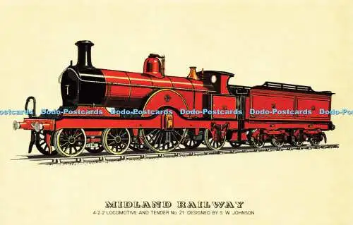 R572058 Midland Railway 4 2 2 Lokomotive und Tender Nr 21 S W Johnson Railed Tra