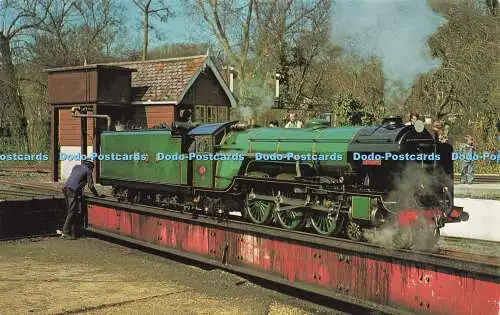 R574398 Romney Hythe and Dymchurch Railway Typhoon on turn table at Hythe Precis