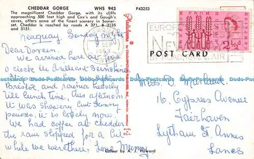 R574514 Cheddar Gorge WHS 943 Plastichrome Colourpicture Publishers 1963 A J How