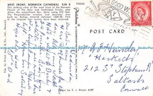 R574551 West Front Norwich Cathedral Ernest Joyce S J Brown Plastichrome Colourp