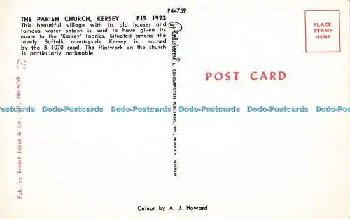 R572731 Parish Church Kersey EJS 1923 Ernest Joyce A J Howard Plastichrome Colou