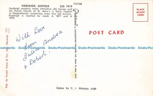 R572786 Hadleigh Suffolk EJS 1919 Ernest Joyce C J Nicholas Plastichrome Colourp