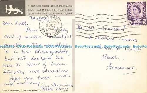 R575788 Saundersfoot Town and Harbour Cotman Color Series Jarrold 1966