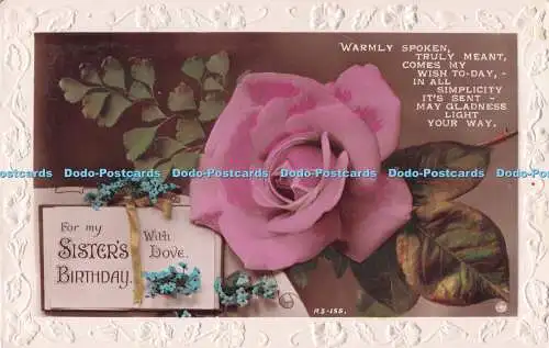 R732803 For My Sister With Love Birthday Rose Rotary Photo Rajar Bromid Card RP