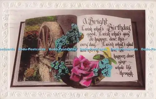 R732986 A Bright I Wish What Birthday Good Flowers Rose RP PM Birmingham 1929