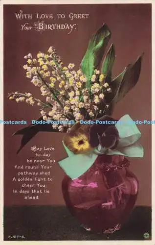 R732998 With Love To Greet Your Birthday Vase With Flowers Rotary Photo Rajar Br