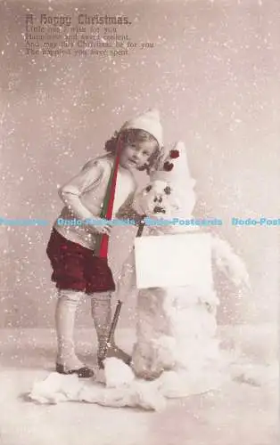 R733011 A Happy Christmas Boy and Snowman Postkarte