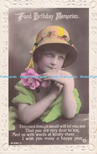 R733293 Schöne Geburtstagserinnerungen Mädchen mit Blumen Drehfoto Rajar Bromid Karte