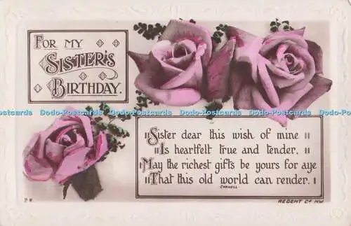 R733304 For My Sister Birthday Roses The Regent Publishing London RP