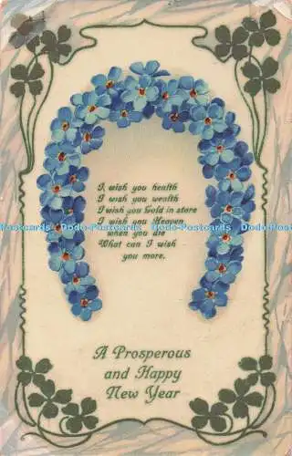 R733524 A Prosperous and Happy New Year Blue Flowers B V London Series 1353 PM T