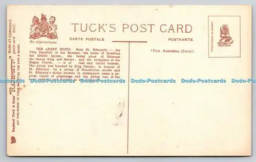 R737926 Bury St Edmunds The Abbey Ruins Raphael Tuck and Sons Rapholette Postcar