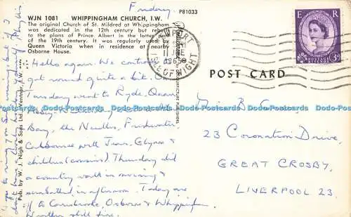 R577423 WJN 1081 Whippingham Church I W Nigh Plastichrome Colourpicture Publishe