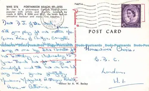 R577526 WHS 276 Porthmeor Beach St Ives A W Besley Plastichrome Farbbild Pu