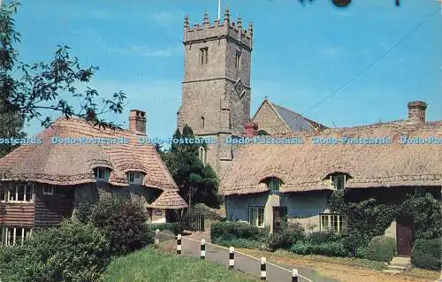 R578306 I o W Godshill Old Cottages and Church W J Nigh Plastichrome 1964