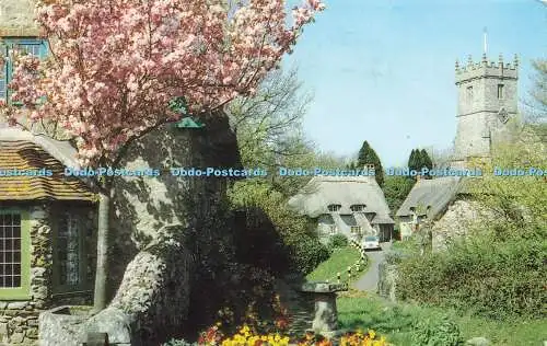 R578309 I W Godshill Thatched Cottages and Church Nigh Jarrold 1982