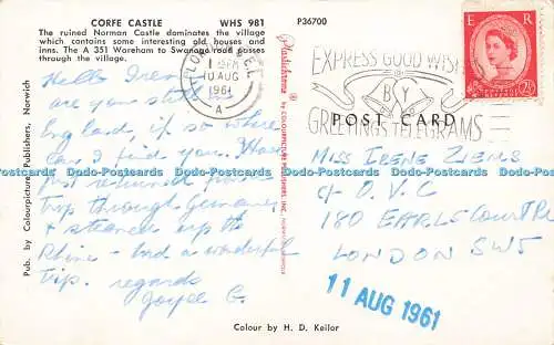 R580703 Corfe Castle Farbbild Verlag Plastichrome H D Keilor 1961