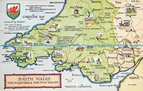 R580923 South Wales The Marches ad The Wye Valley Map J Salmon Water Colour M F