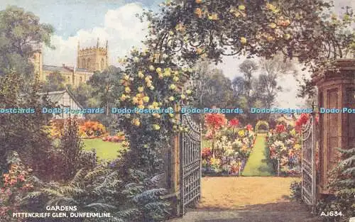 R584843 Dunfermline Pittencrieff Glen Gardens Valentine Art Farbe B F C Parr