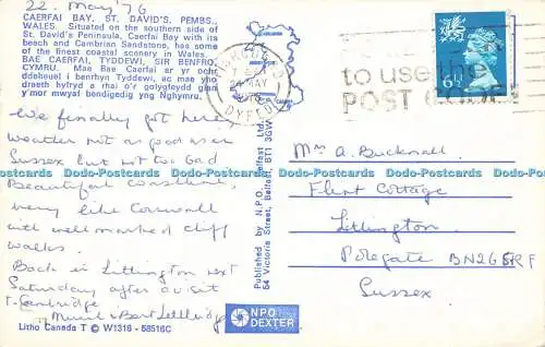 R578923 Wales Pembs St David Caerfai Bay N P O Dexter Litho Kanada T 1976