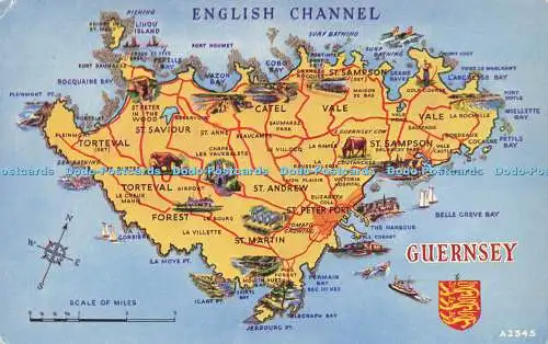 R581123 Guernsey Scale of Miles Map Valentine Art Colour