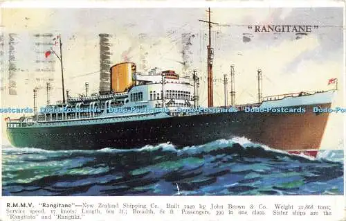 R583418 R M M V Rangitane New Zealand Shipping Co Built 1949 Valentine Steamship