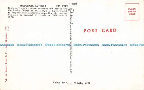 R581800 Suffolk Hadleigh Ernest Joyce Plastichrome C J Nicholas A I B P