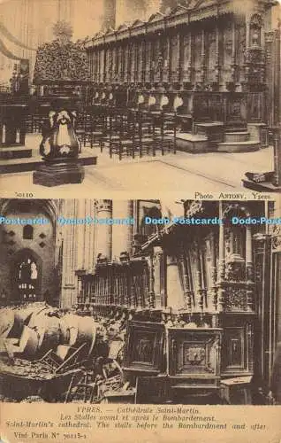 R584097 Ypern Saint Martin Cathedral The Stalls before the Bombardement and After