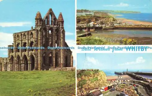 R579753 Beste Wünsche von Whitby Whitby Abbey Der Hafen und West Cliff Khyber P