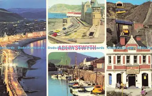 R582160 Aberystwyth The Bay by Night College from Prom The Harbour E T W Dennis